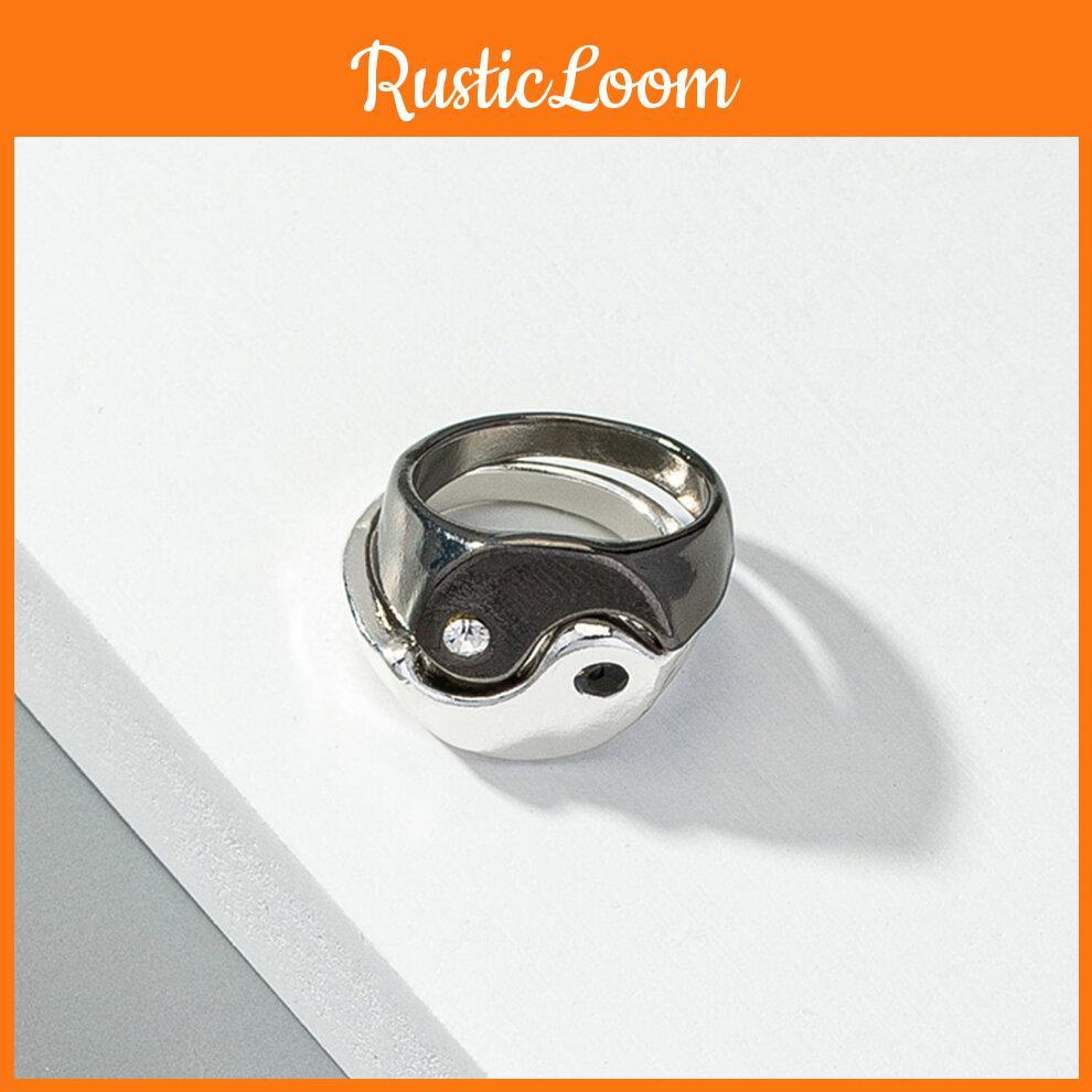 Fashion 2pcs Friendship Rings Yin Yang Matching Gothic Cool Stacking Rings