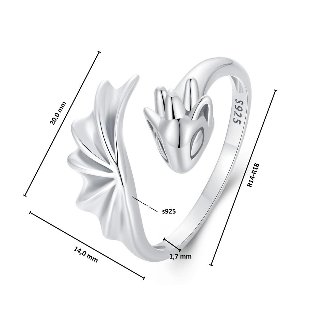 Silver adjustable dragon ring, silver 925