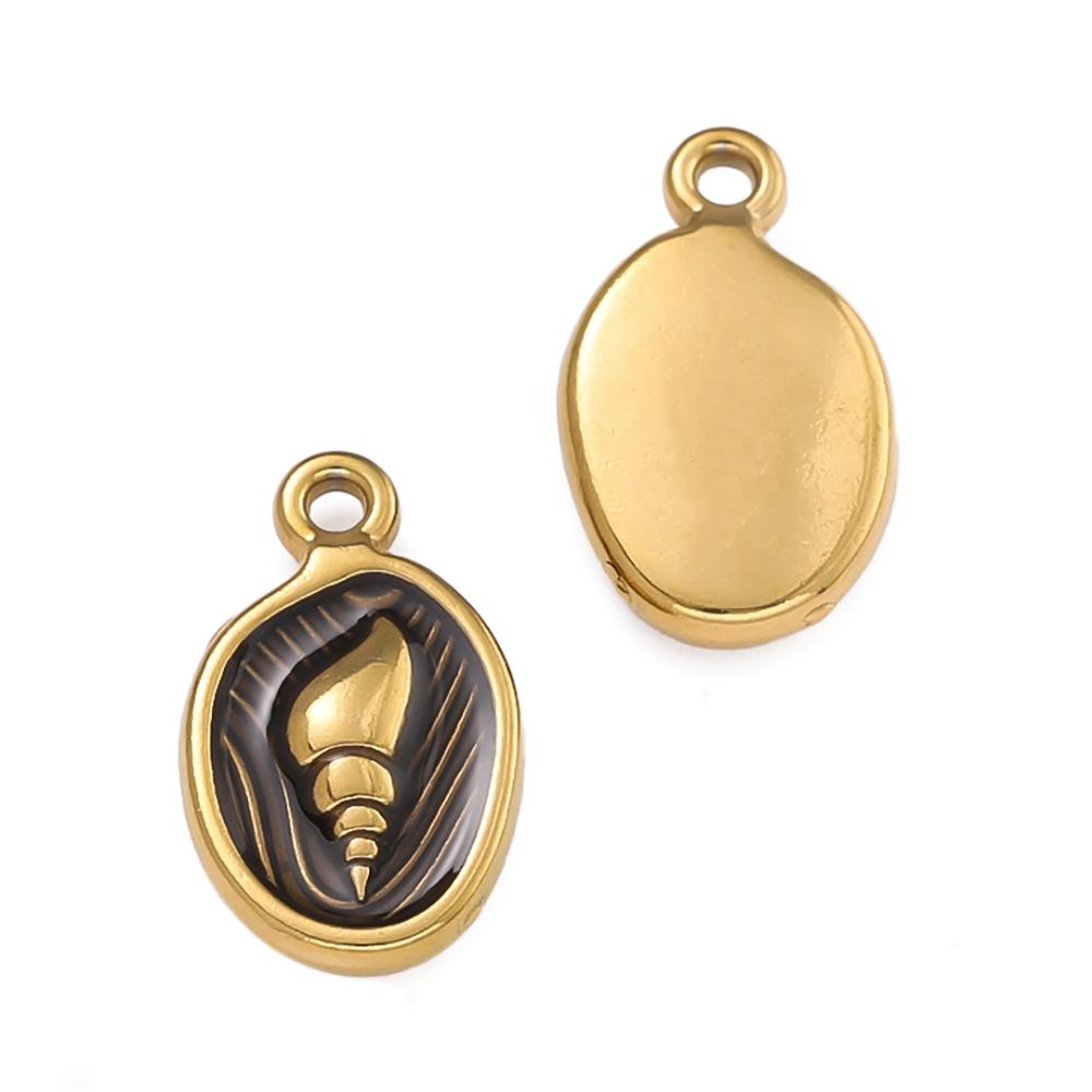 2 Pièces/Lot Pendentifs Ovale en Acier Inoxydable avec Coquillage pour Colliers Bracelets Accessoires de Fabrication de Bijoux
