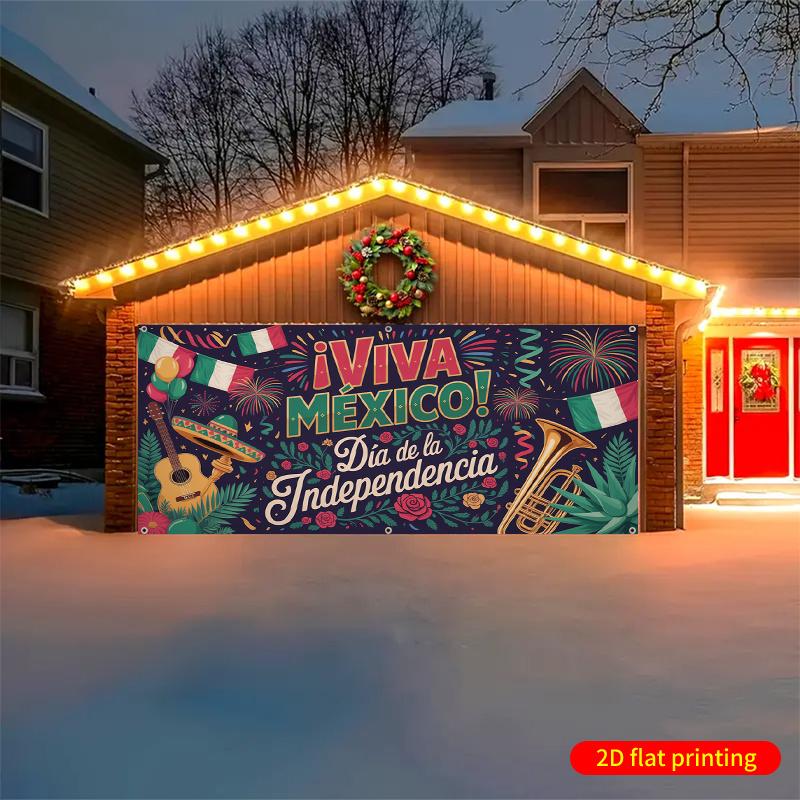 Two dimensional flat banner 1 VIVA M É XICO! Mexican Independence Day Celebration Retro Garage Door Background