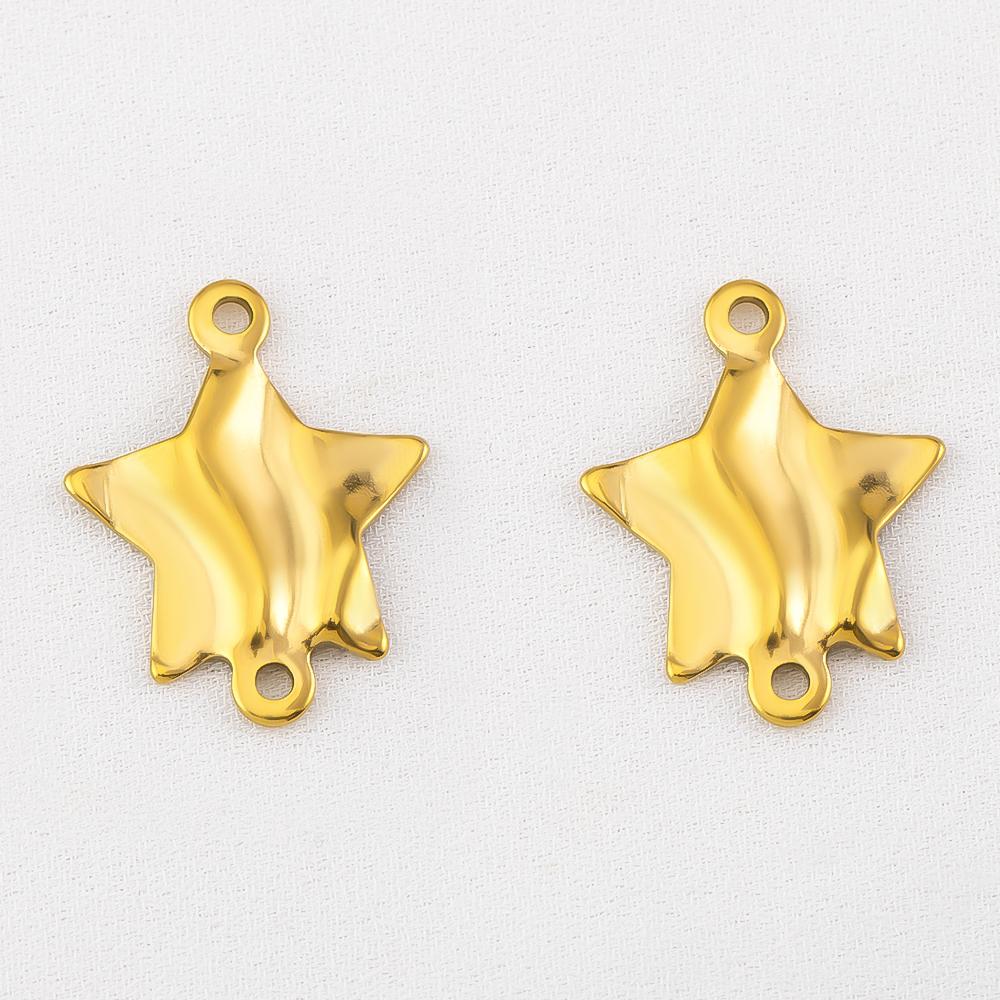 10pcs Stainless Steel 18K Plated Oval Star Heart Charms Double Hole Pendants for DIY Necklace Bracelet Jewelry Making Supplies