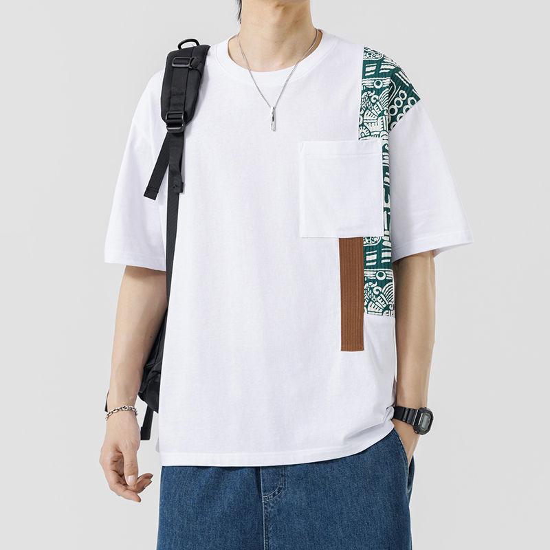 Summer Spliced Short-sleeved Niche T-shirt Round Neck New Trendy Brand T-shirt Temperament American Casual Versatile Loose Top