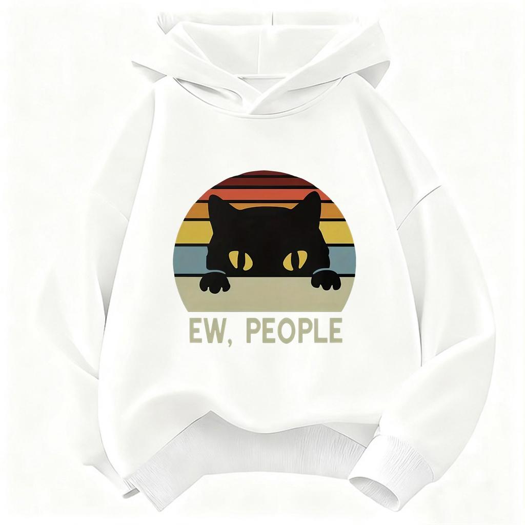 EW, PEOPLE Cat Graphic Print Casual Hoodie Kawaii Children's Hoodie Sweatshirt Hoody for Boys Girls Unisex Casual Hoodies