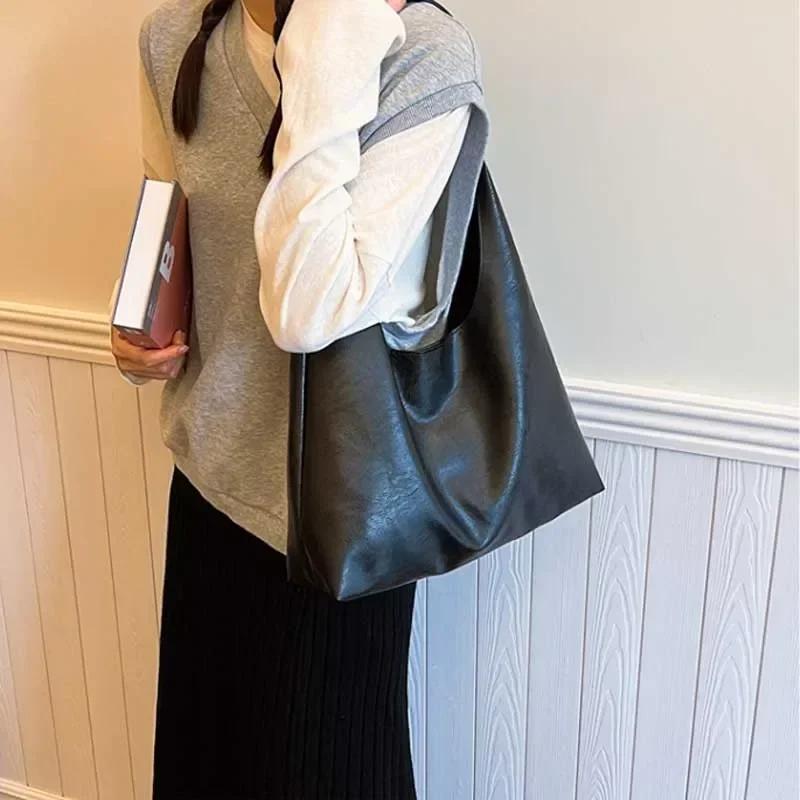 PU Soft Leather Tote Bag Lightweight Large Capacity Women Big Shoulder Bag Underarm Bag Hasp Closure Casual Style Commuting Bags