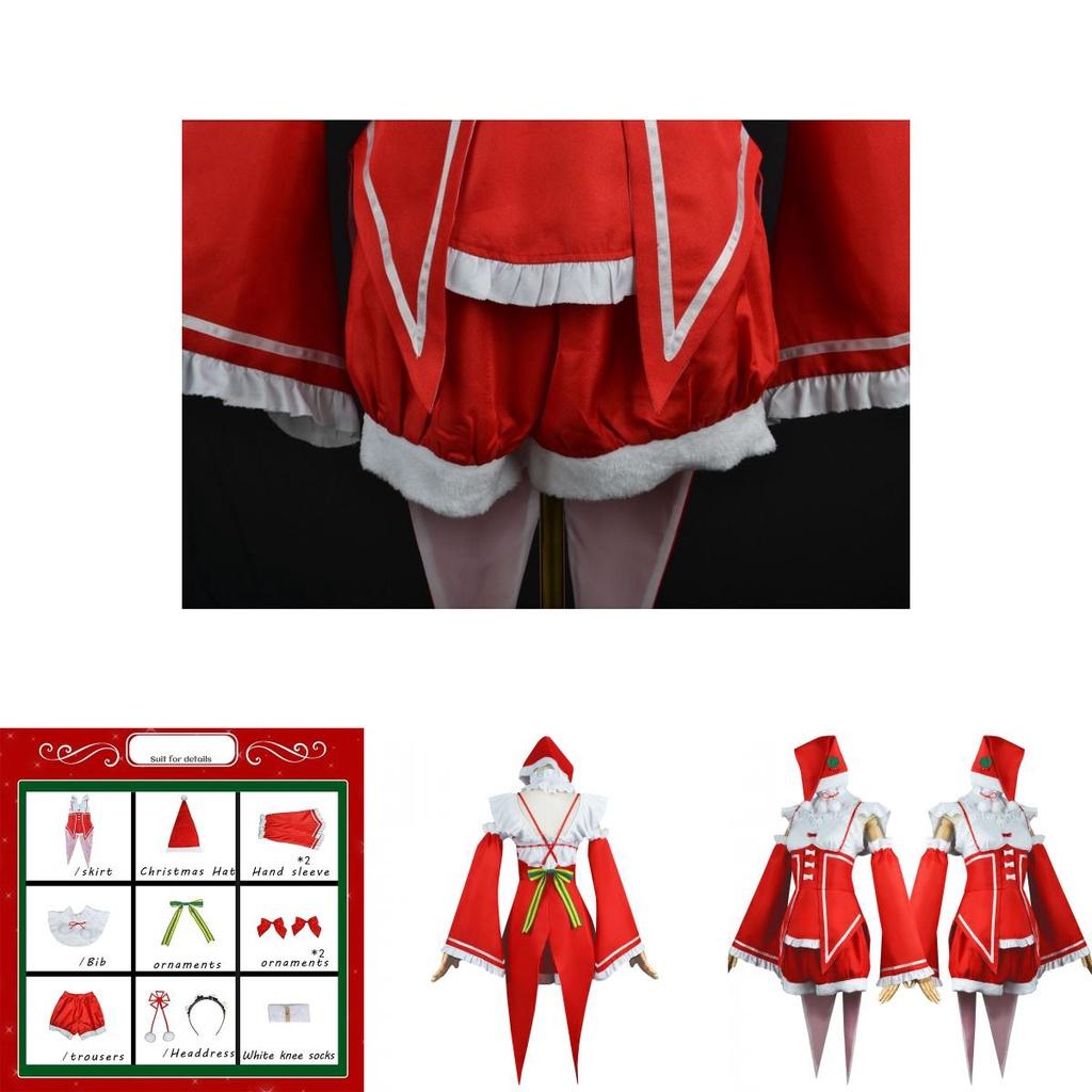 Rezero Rem Ram Christmas Cosplay Dress Costume High Quality Santa Snow Outfit
