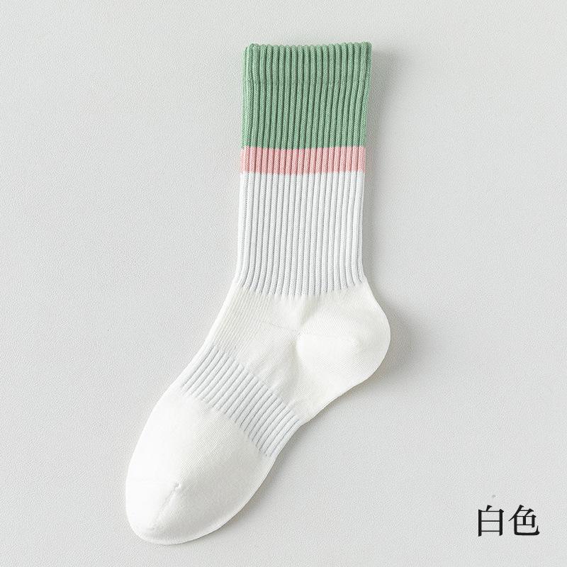 95% Cotton Mid-Calf Women s Spring Summer Sports Socks-Combed Cotton Seamless Sweat-Absorbent Striped Color-Block Heap Standard