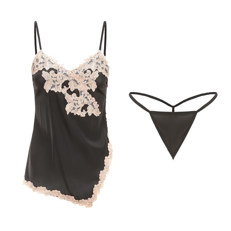 Backless lingerie large size exposed breasts gather to seduce sexy suspenders pajama set