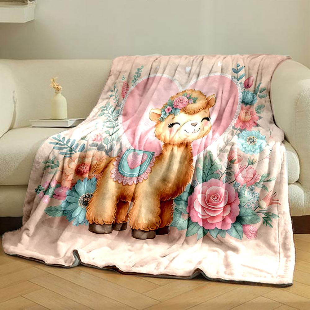 Floral Alpaca and Heart Design print blanket soft and cozy perfect for the living room bed sofa or a nap,gift