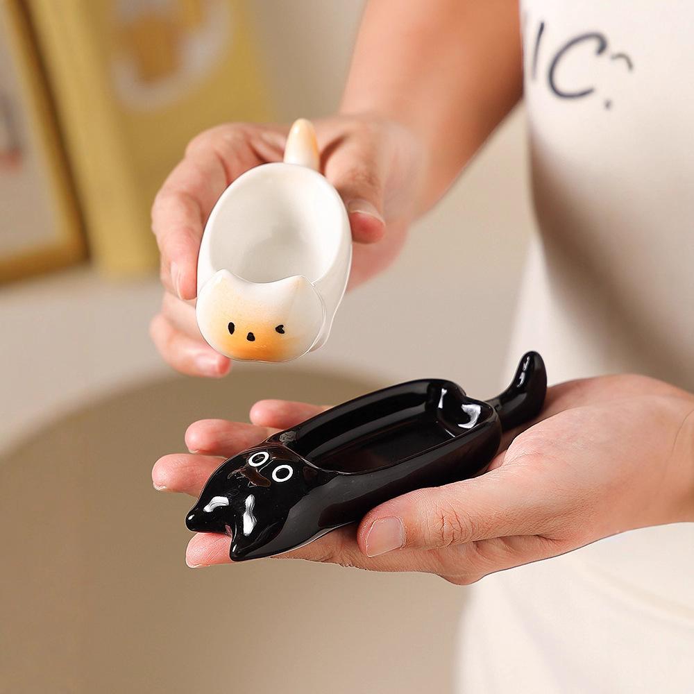 Cute Siamese Cat Ceramic Dipping Dish Household Hot Pot Seasoning Dish Seasoning Dish Sauce Dish Vinegar Dish Hand Painted Small Dish Purple