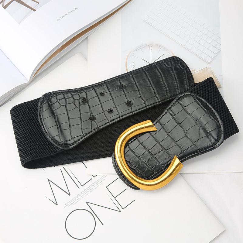 Ushaped Smooth Buckle Black Belt Womens Coat Dress Decoration Versatile