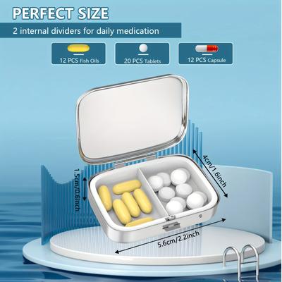2 Compartment Medicine Pill Case, Portable Pill Box for Pocket or Purse Pill Box Decorative Metal Medicine Vitamin Organizer