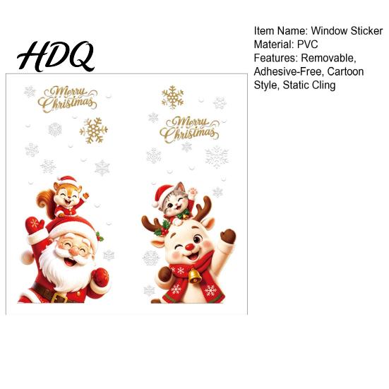 Festive Party Supplies 2Pcs Christmas Window Clings Santa Claus Elk Static Decals Reusable Glass Stickers Removable Cute Cartoon Holiday for