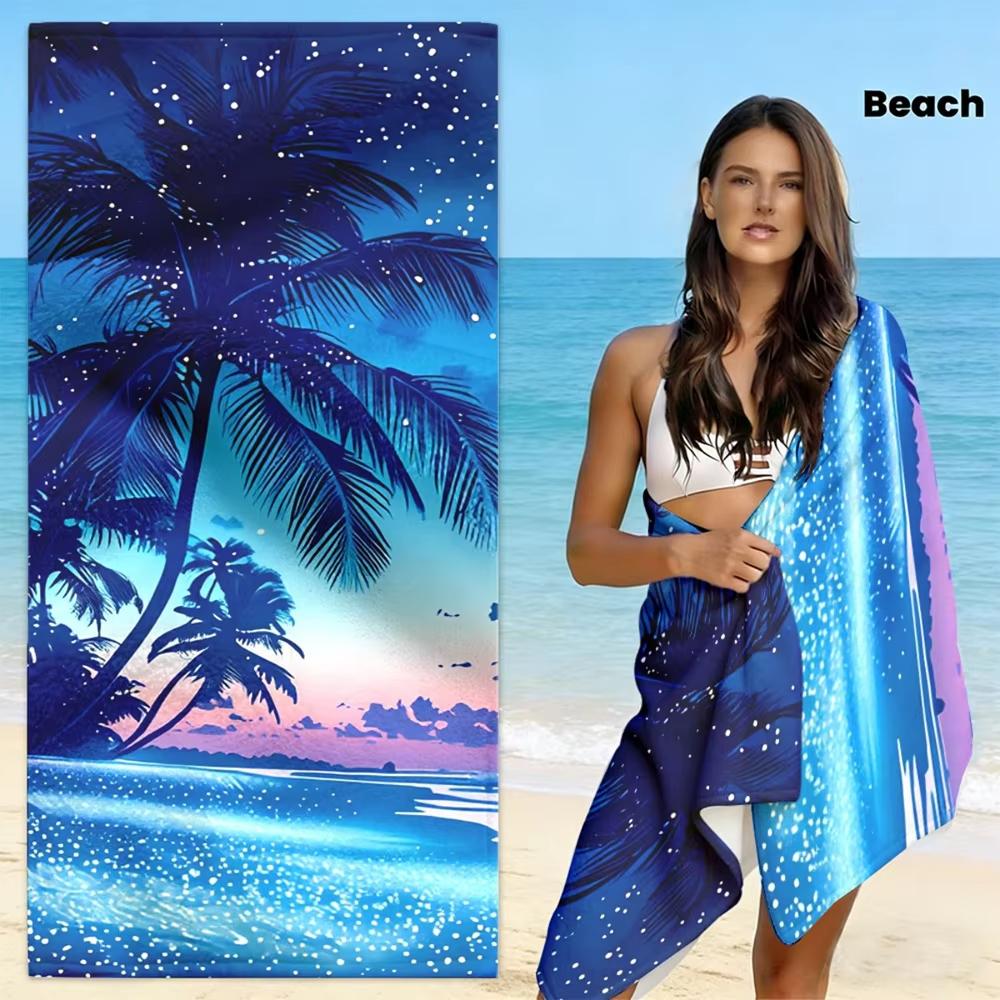 Tropical Palm Sunset Design Pattern Printed Beach Towel Microfiber Towel Thin Quick Dry Absorbent for Beach Swimming Sports