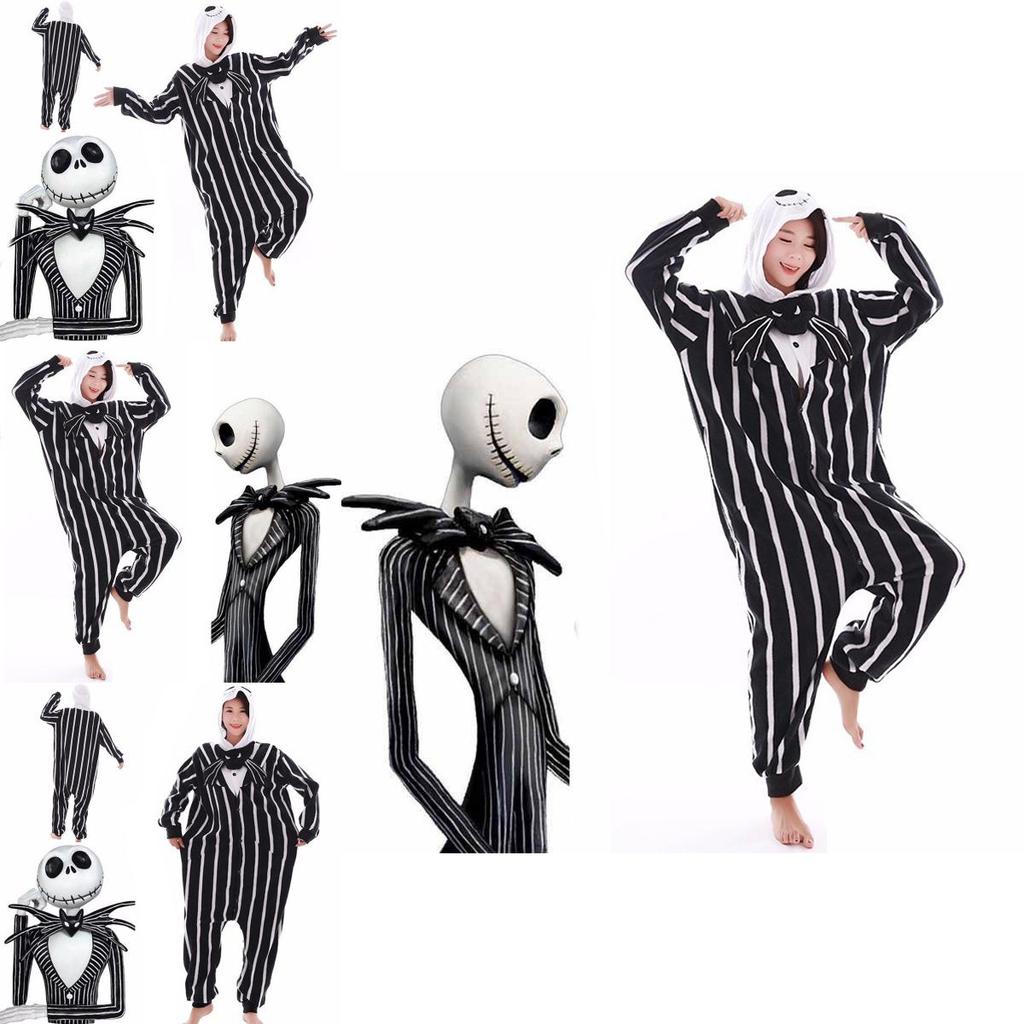 Nightmare Before Christmas Jack Skellington Inspired Black Onesie Pajamas With Ribbed Cuffs