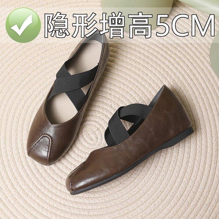 French 5cm Small Inner Height Increase Women's Shoes 2025 Autumn Retro Cross-band Ballet Shoes Mary Jane Single Shoes