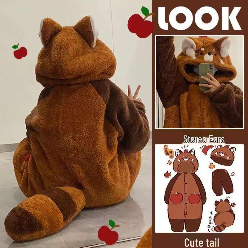 

Женский флисовый пижамный комплект с мультяшными пандой и енотом, осень/зима 2025 S