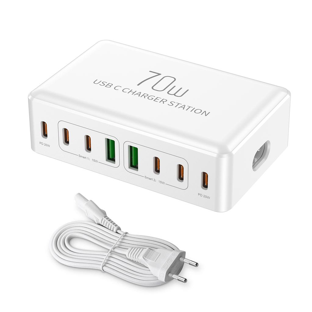 70W 8 Ports USB TypC Ladegerät Schnellladung Desktop-Ladestation Für Smartphone Kopfhörer