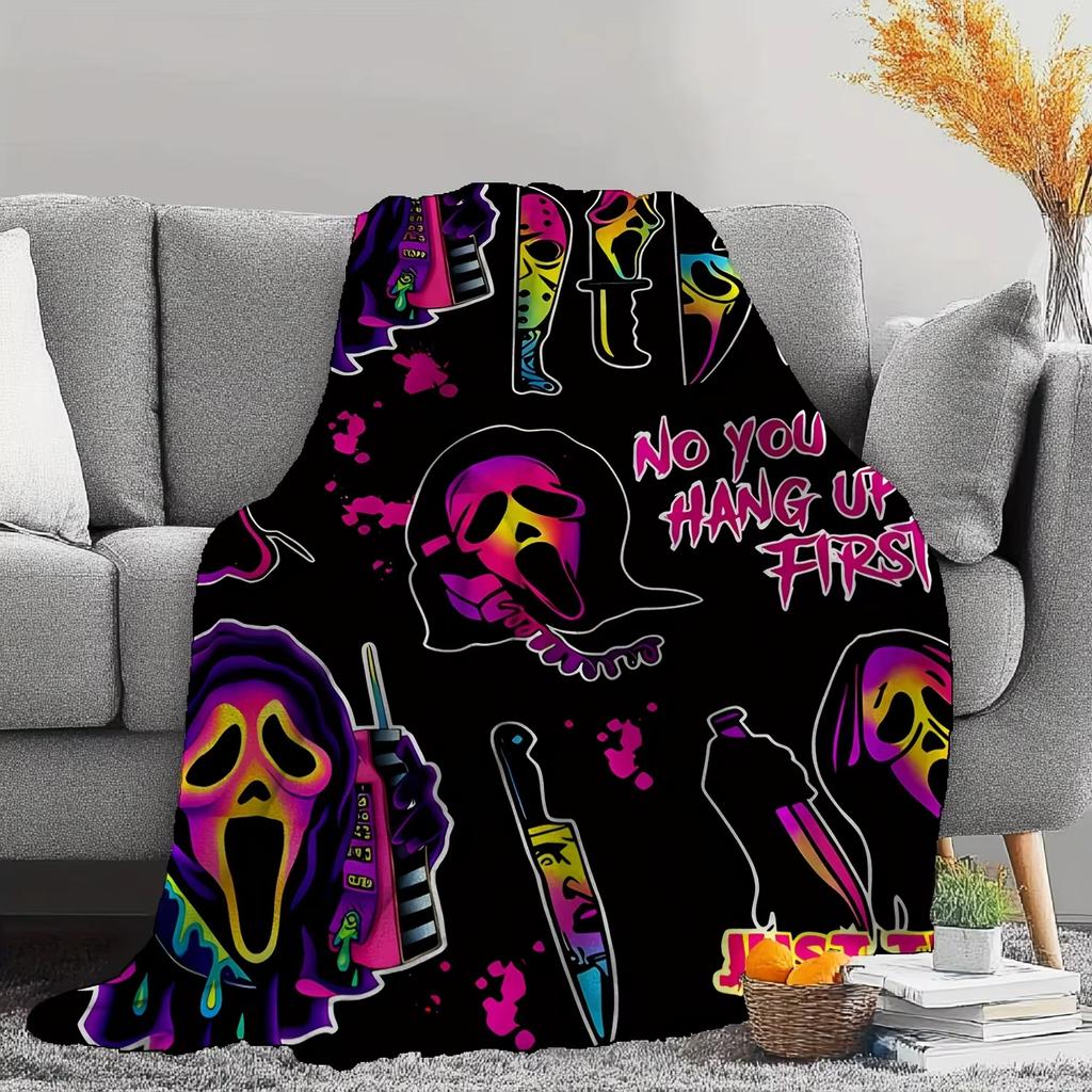 Scream Ghostface Killer Cover Blanket Classic Ghostface Mask Horror Film Halloween Bedroom Ambiance Blanket