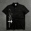 Polo Shirt with Cross and Text Pattern Print Cool Motorcycle Style Loose Fit Unisexs Short Sleeved Top Tshirt