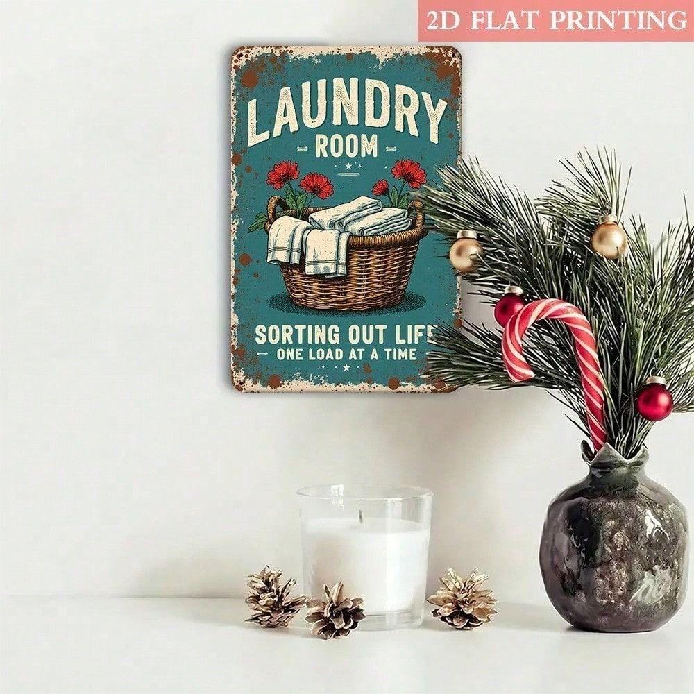 Metal Wall Art Retro Washing Machine Tin Sign for Laundry Room Waterproof Decor