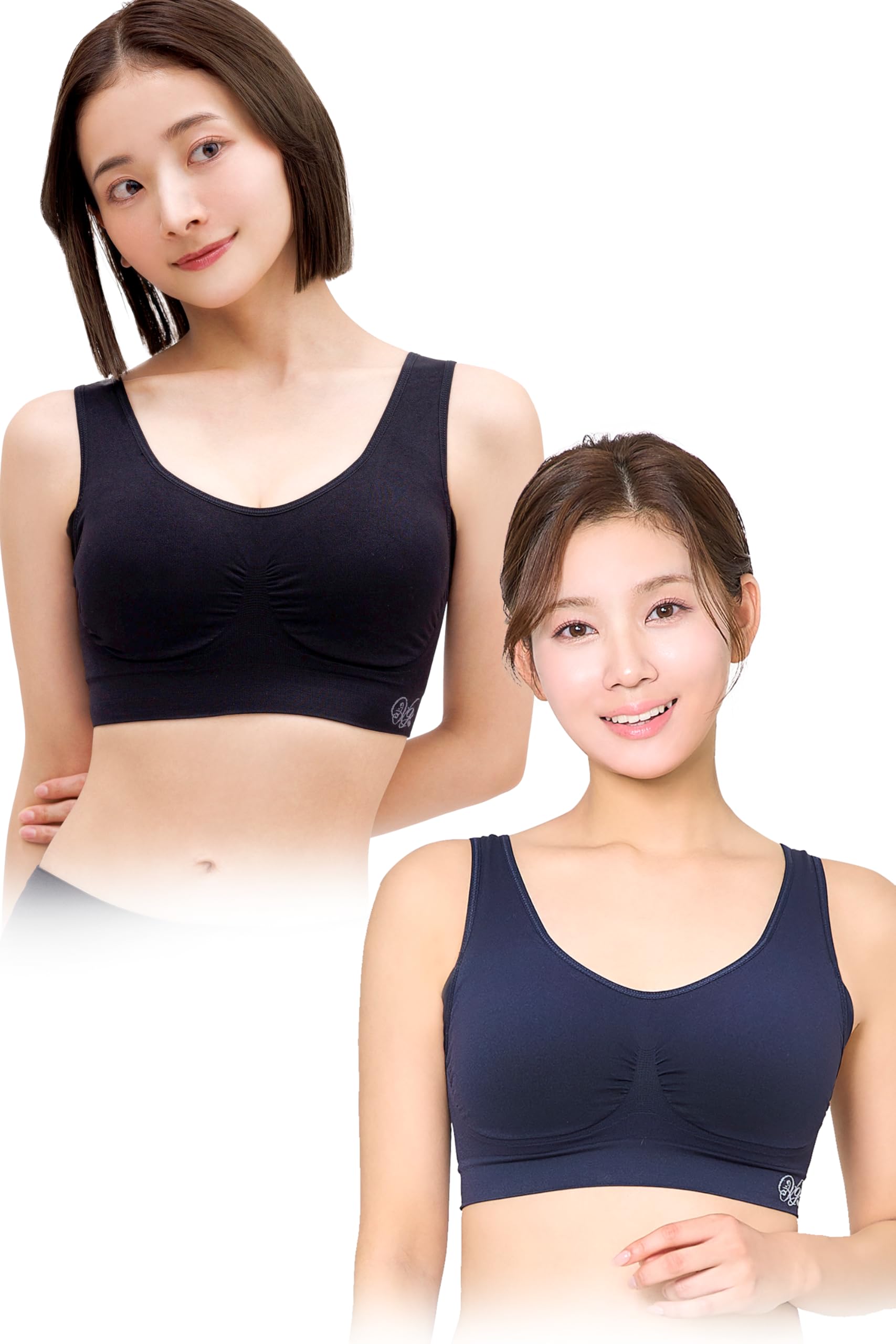 

VIAGE Beauty Up Ночной комплект 6 размеров Высокая боковая компрессия Спина без стеснения Бюстгальтер, 2 шт. (Черный/Темно-синий, Средний), Доступно, Дизайн, Беспроводной, Дизайн,