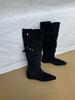 [] Retro pointed inner heightening high knight boots new two wear pile boots western high boots