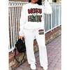 Women's Crewneck Sweatshirt & Drawstring Straight-Leg Pants 2-Piece Set, Printed Autumn/Winter Loungewear Set