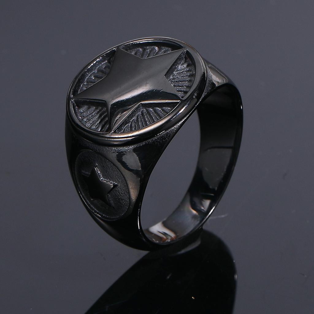 Personalized Retro Fashion Five-pointed Star Round Brand Ring Men, Trendy High-end Jewelry