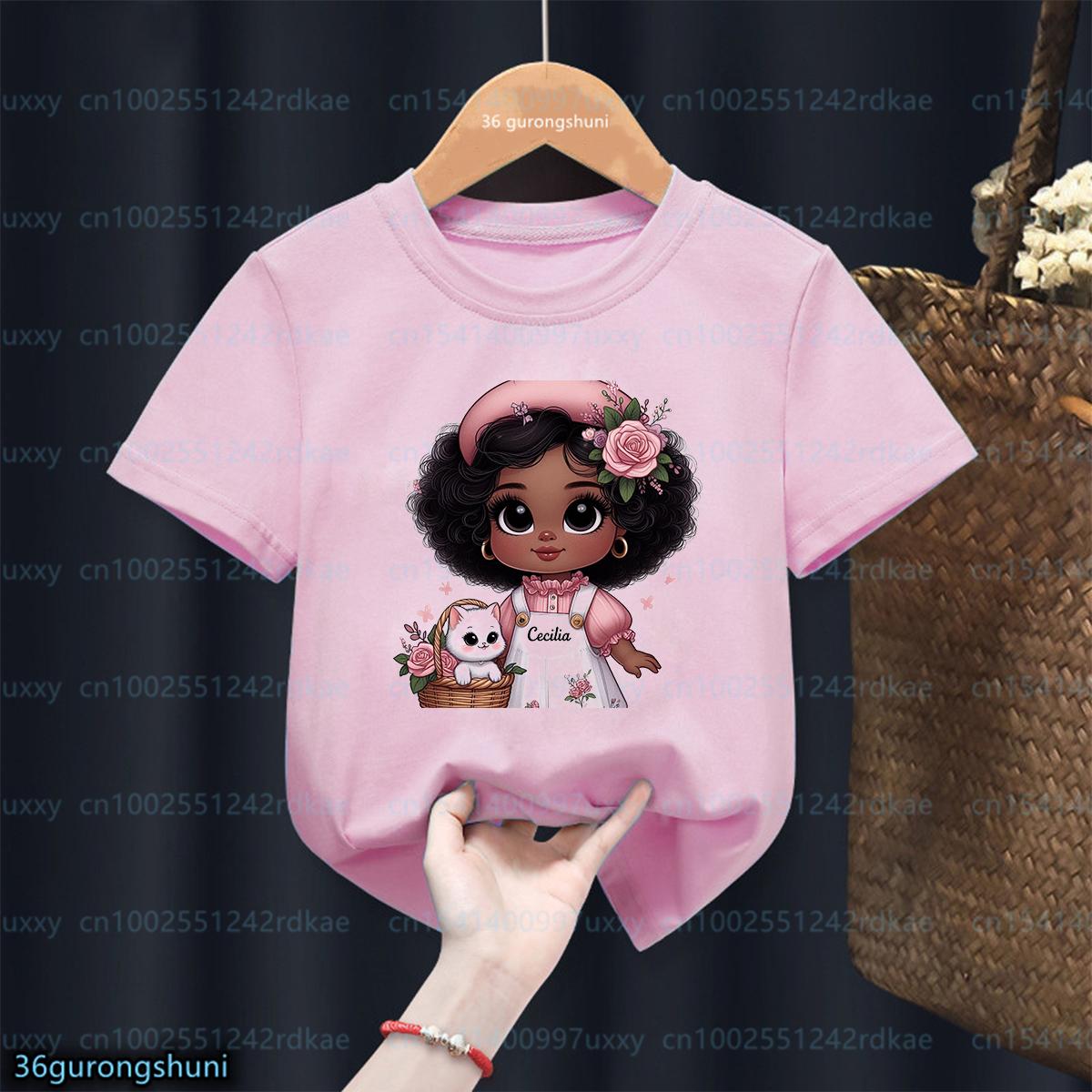 Black Girls T Shirt African Natural Hair Afro Girls Clothes Butterfly Girls TShirt Black Little Princess Kids Tshirt Tops 100