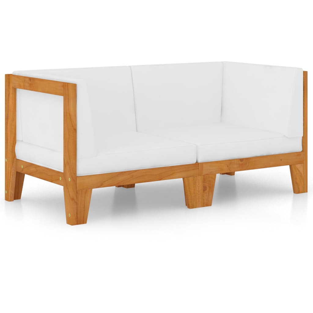 2 Seater Sofa with Cream Colored Cushions Solid Acacia Wood