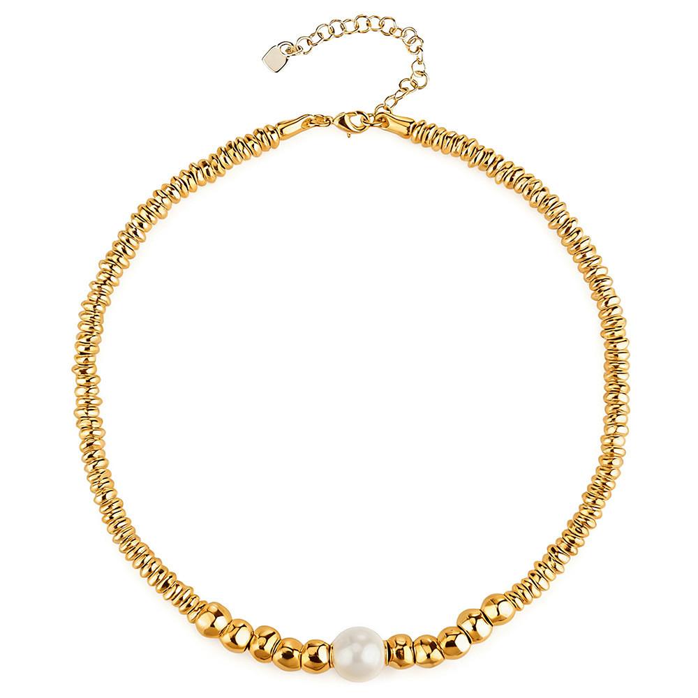 Geometric Gold Plated Necklace For Women With Pearl Beads Elegant Summer Accessory