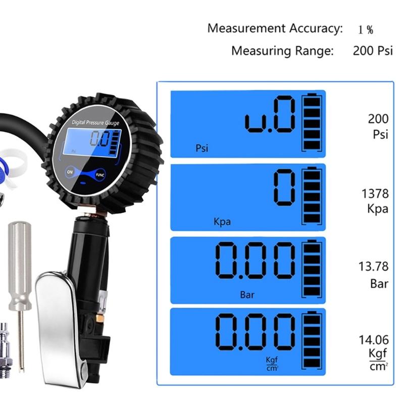 Digital Car Tire Air Pressure Inflator Gauges LED Display Car Tire Inflator Locking-on Tyre Pump for Motorcycle Bicycles