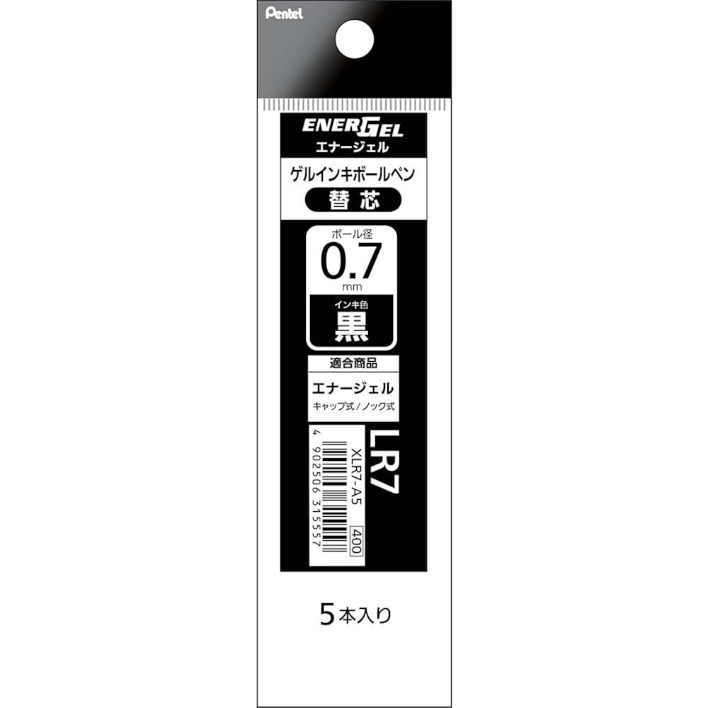 Pentel Ballpoint Pen Refills, Energy Gel, 0.7mm, XLR7-A5, Black, 5 Pack