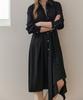 MAXZA Asymmetrical Drape Belted Shirt Dress