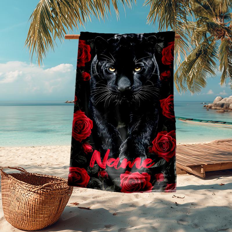 Custom Name Ultra-Soft Beach Towel with Leopard Theme,Ideal for Pool - Camping, Diving - Perfect Travel Essential, Vibrant Beach Towel.