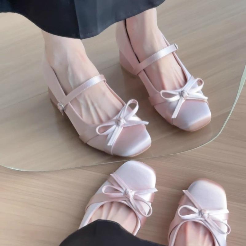 

Women s Shoes Spring Summer Casual Slip-On round Toe Knot Mid Heel Fashionable Versatile Light Mouth Leisure Shoes 40