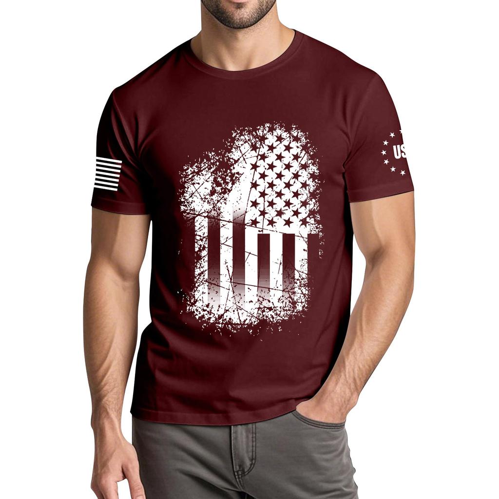 Men's Fashionable Casual Independence Day Printed Round Neck Short Sleeve T-Shirt Top