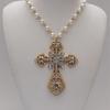 Victorian Gothic Punk Cross Necklace - Large White Pearl Vampire Pendant Diamond Jewelry