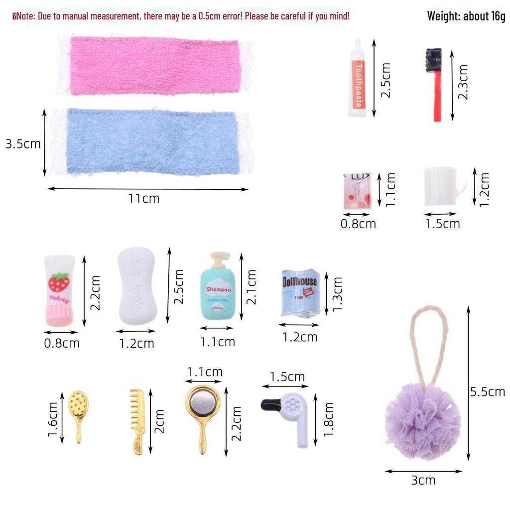 Mini Dollhouse Bathroom Accessories: BJD Hair Dryer, Comb, Mirror, Alloy Props
