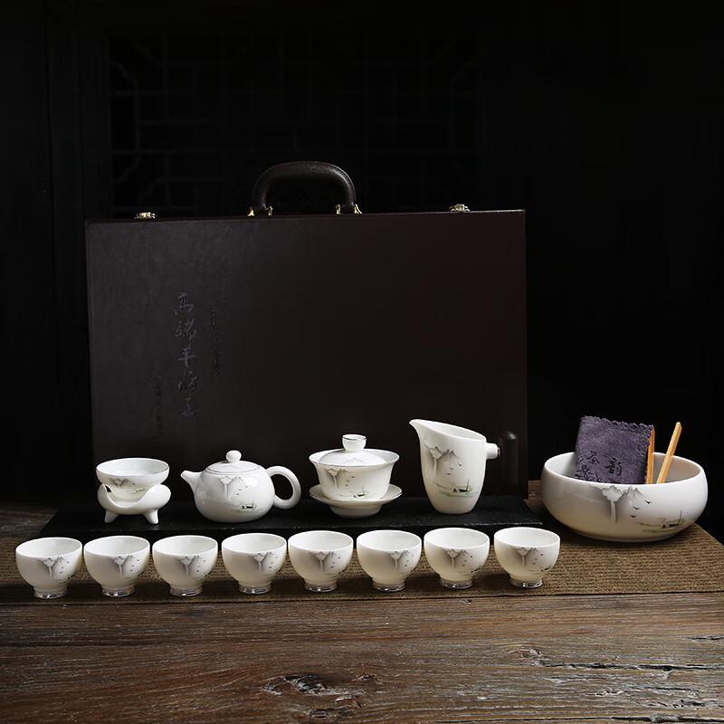 OIMG Mutton Fat Jade Kung Fu Tea Set