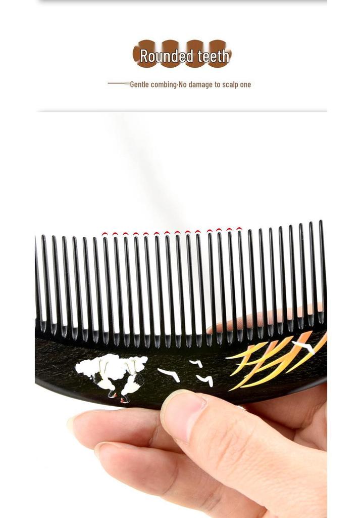 Boxwood Chen Guibao Buffalo Horn Comb: Painted Lacquer Art with Wooden Handle and Gift Engraving