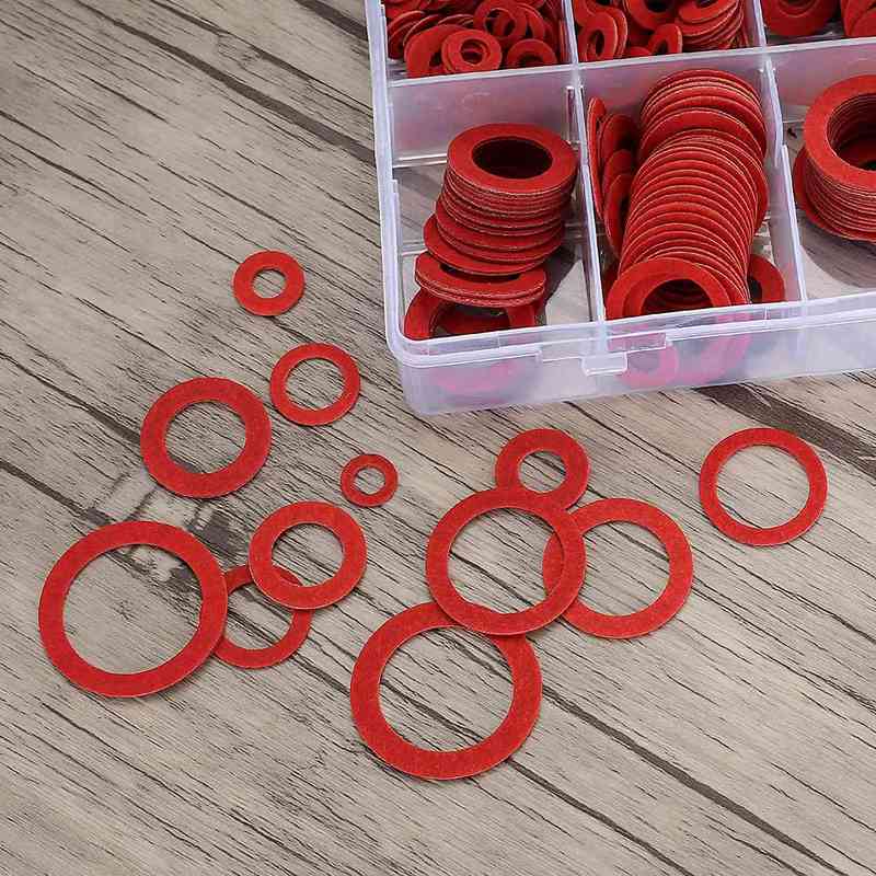 Neuestes 600-teiliges Fiber-Unterlegscheiben-Sortiment 12 Größen Roter Stahl Papierfaser Flache Unterlegscheiben-Sortiment Flache Ringdichtungssortiment