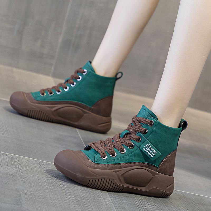 Leather Internet Celebrity High-top Shoes Children's Autumn 2025 New Popular Versatile Thick-soled Muffin Heightening Sports and Leisure Shoes
