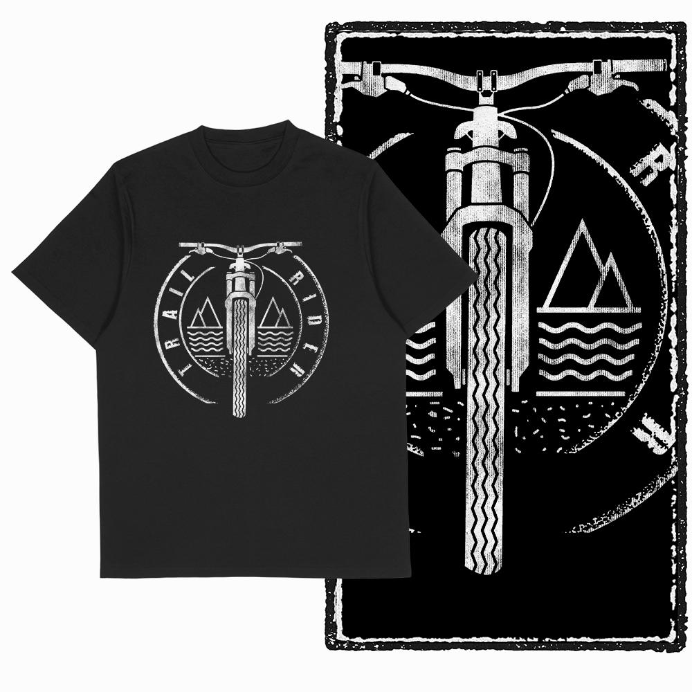 Summer Men's Mountain Bike Letter Printed Round Neck T-shirt 100% Pure Cotton Cool Black Riding High-quality Short Sleeved Shirt