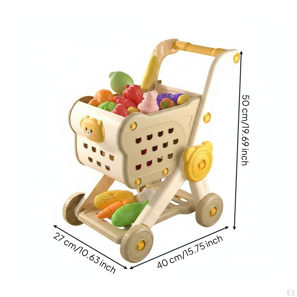 Pretend Supermarket Cart Animal Face RolePlay Shopping for Children Red 88133 28PC Fruits