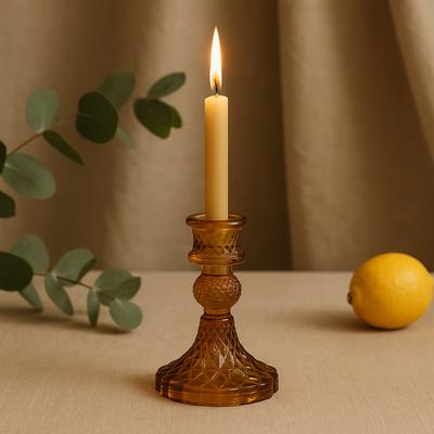 Dinner Candle Holders Antique Amber Set Of 2
