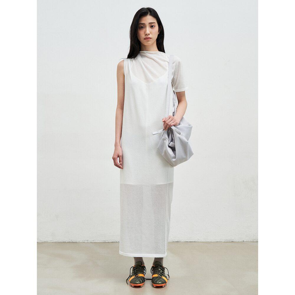 Anggae Draped Asymmetrical Knit Dress Ivory