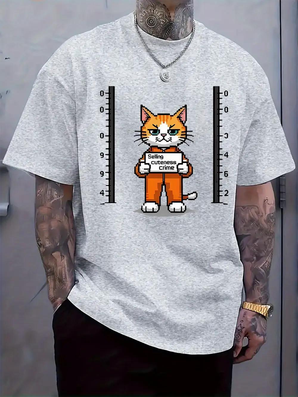 White  Cute Criminal  Graphic T-shirt - Casual Crew Neck XXXXL