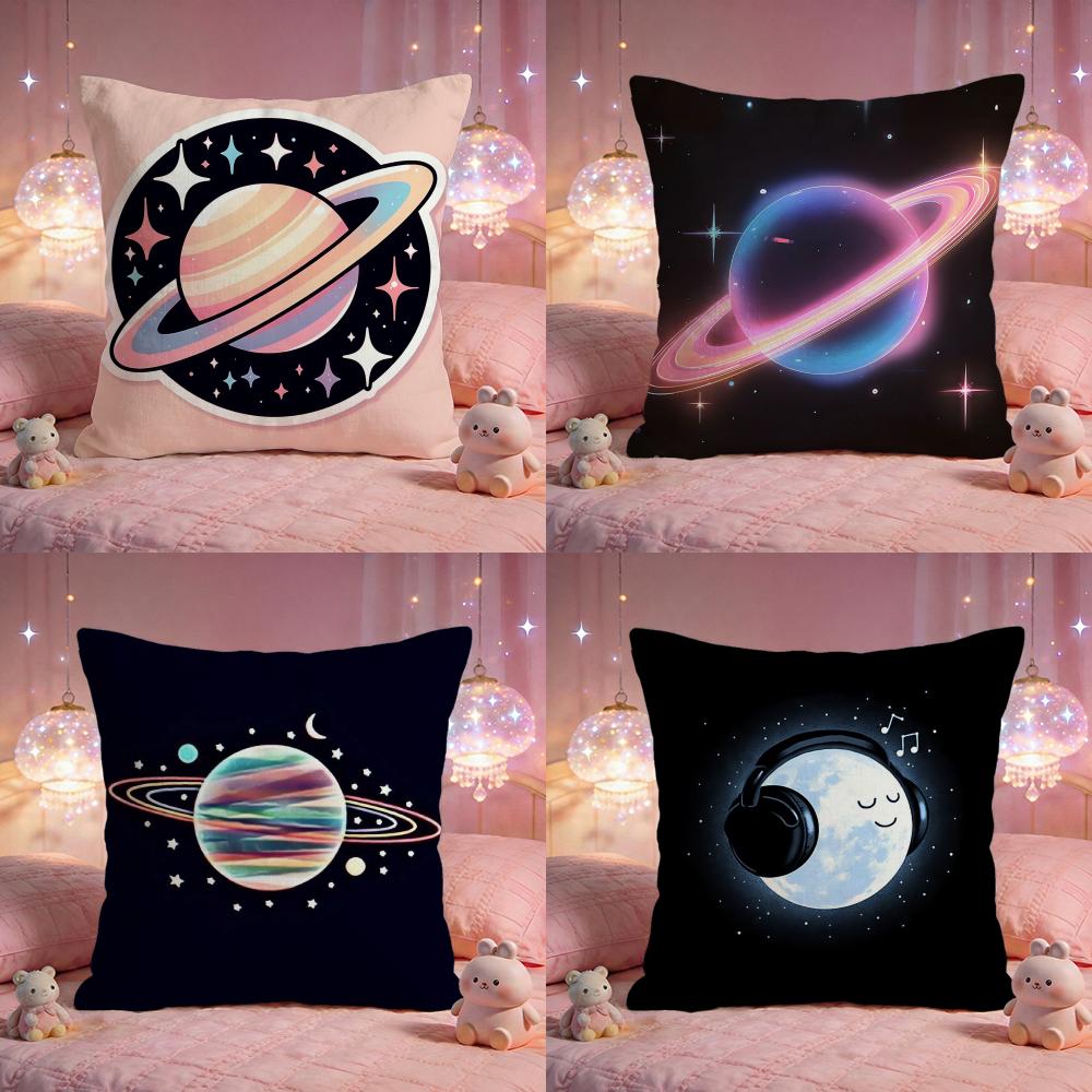 Cartoon Space Planet Cushion Cover Premium Comfort Reversible Pillow Cove Two in One Design for Any Room Car Interior