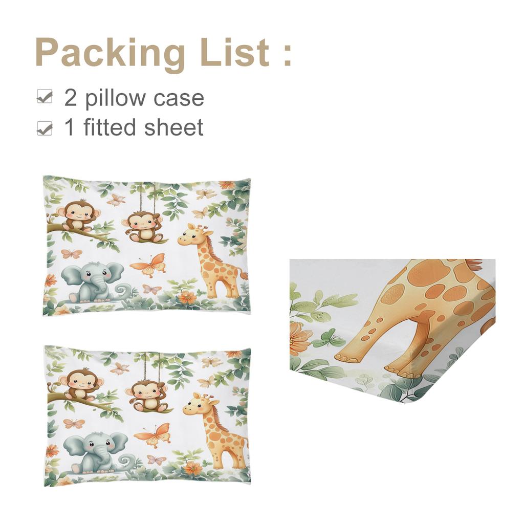 Bed Linen Set Of 3 Pieces For Garden Animals, With Two Pillowcases, Suitable For Bedroom (Cartoon, Garden, Decor)